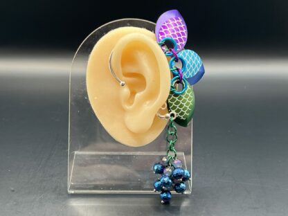 Mermaid Scales - Set of 2 Scalemaille Ear Cuffs with Anodized Aluminum Laser Engraved Scales and Glass Beaded Detail - Image 2