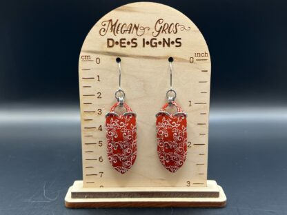 Red Filigree Scales Laser Engraved Anodized Aluminum Scalemaille Earrings