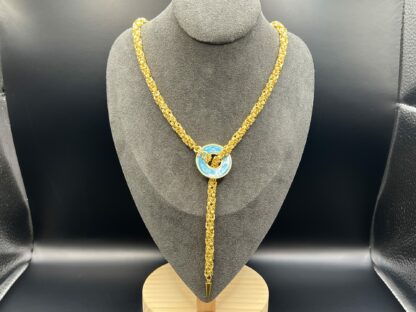 24kt Gold Plated Stainless Steel Byzantine Lariat Necklace with Spike at End