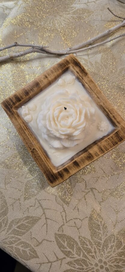 Rustic Elegance: Peony Flower Candle in Dough Bowl - Image 3