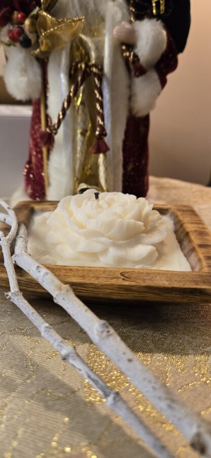 Rustic Elegance: Peony Flower Candle in Dough Bowl