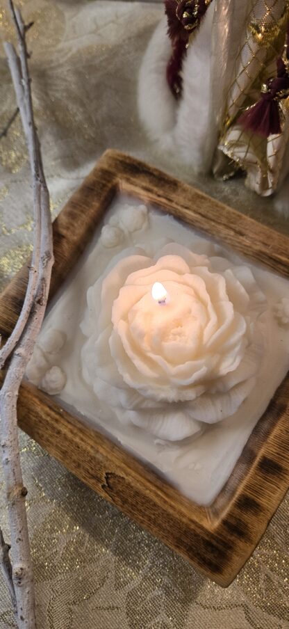 Rustic Elegance: Peony Flower Candle in Dough Bowl - Image 5