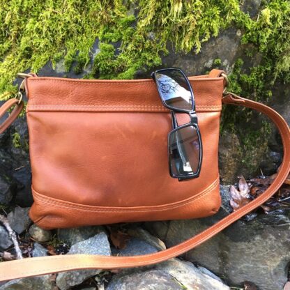 Small Whiskey Coloured Full Grain Leather Crossbody Bag - Image 2