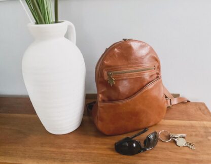 Small Italian Leather Backpack, - Image 2