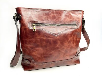 Red Brown Pull-up Leather Small Tote or Extra Large Crossbody Bag.