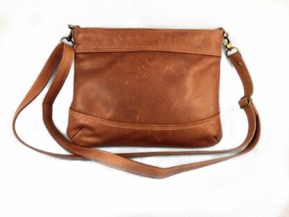 Small Whiskey Coloured Full Grain Leather Crossbody Bag