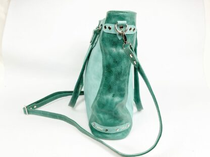 Medium teal and aqua or turquoise full grain leather handmade tote bag for women - Image 3