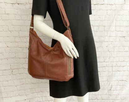 Chocolate brown and tan glove tanned leather Hobo bag for women. - Image 2