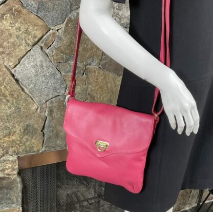 Bright Pink Italian Leather Cross Body Bag - Image 5