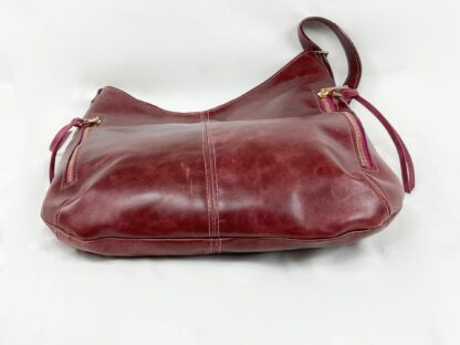 Burgandy, deep red, pull up leather and crazy horse fuchsia leather, shoulder and crossbody hobo bag - Image 3