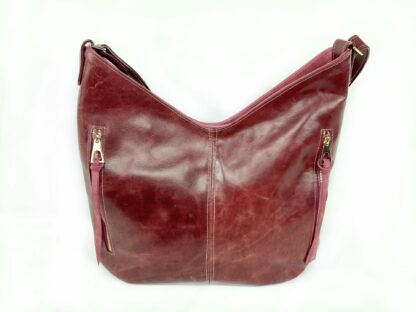 Burgandy, deep red, pull up leather and crazy horse fuchsia leather, shoulder and crossbody hobo bag