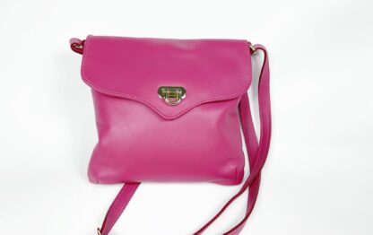 Bright Pink Italian Leather Cross Body Bag