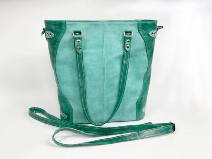 Medium teal and aqua or turquoise full grain leather handmade tote bag for women