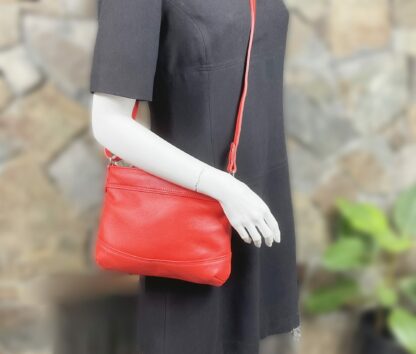 Small red leather crossbody bag handmade in Canada - Image 5