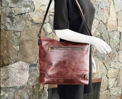 Red Brown Pull-up Leather Small Tote or Extra Large Crossbody Bag. - Image 9