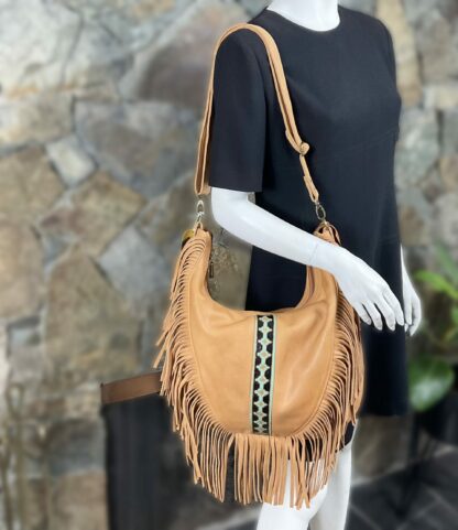 Handmade, full grain leather, natural colour, glove tanned leather, fringe bag, western, gift for her - Image 5