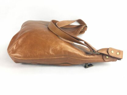 Handmade in Canada, tan full grain leather, shoulder or crossbody hobo bag for women. - Image 3