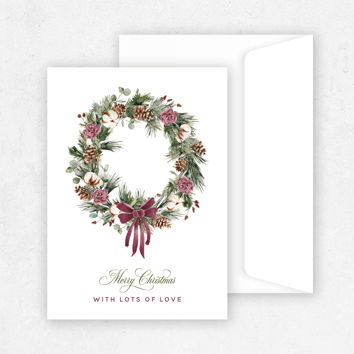 burgundy wreath christmas greeting card