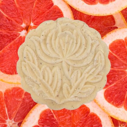 solid shampoo bar with grapefruit and hibiscus